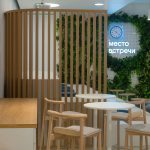 Деталь интерьера: деревянная перегородка и фитостена в коворкинге на Аэропорту, фото Кирилл Толль