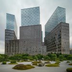 Фасад ЖК Level Причальный, терракотовые низы и стеклянные верха, архитектура Остоженка, Шелепихинская набережная, Пресненский район