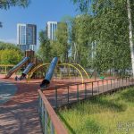 Детская игровая площадка на стилобате ЖК Ривер Парк, современное оборудование, Нагатинский затон, ЮАО