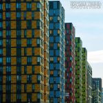 ЖК Технопарк, фасад из разноцветных панелей, апарт-комплекс у метро Технопарк