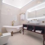 Luxury bathroom photography for hotels: showcasing premium amenities and spacious design. Kirill Toll's professional services help hotels present their facilities in the most attractive way possible.