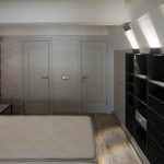 Спальня с гардеробной в двухуровневых апартаментах в Павшино