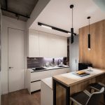 Деталь барной стойки и бетонного потолка в интерьере кухни ЖК Ривер Парк